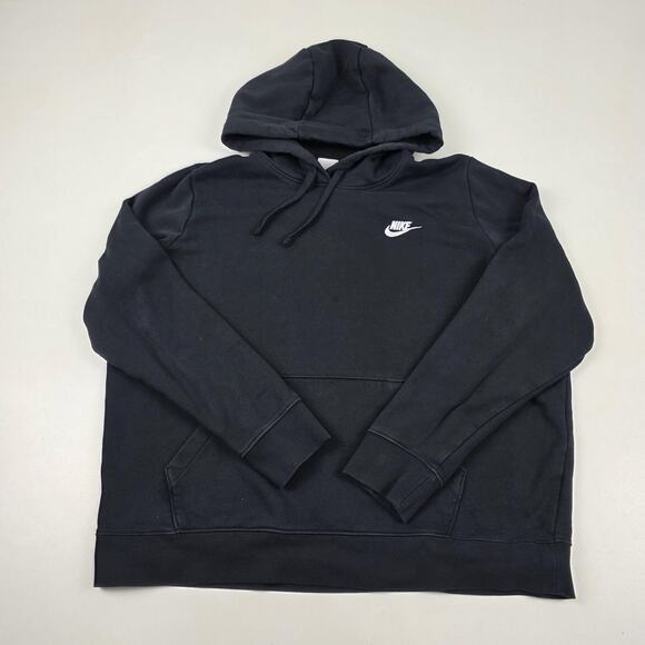 Nike Hoodie Mens XL Black Pullover Sweatshirt Kangaroo Pocket Embroidered Swoosh - Picture 1 of 11
